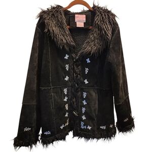 K Street Black Penny Lane Coat With Embroidered Detail Size XL